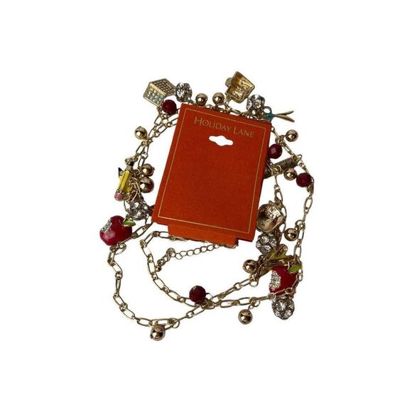 HOLIDAY LANE Gold-Tone Crystal School-Motif 36" Long Charm Necklace - Picture 3 of 4